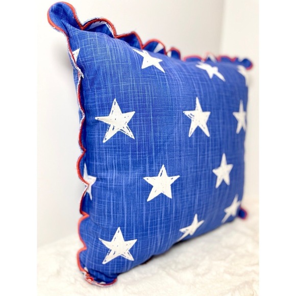 Scalloped Edge Printed Star Square Throw Pillow Blue White - Sun Squad - Picture 2 of 8